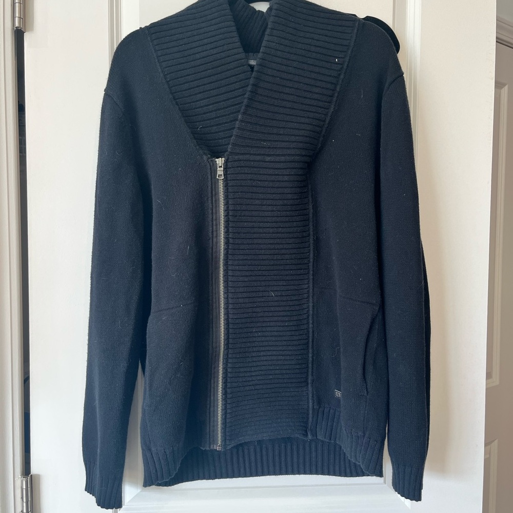 Men's Black Armani Exchange Zip-Front Shawl Collar Sweater
